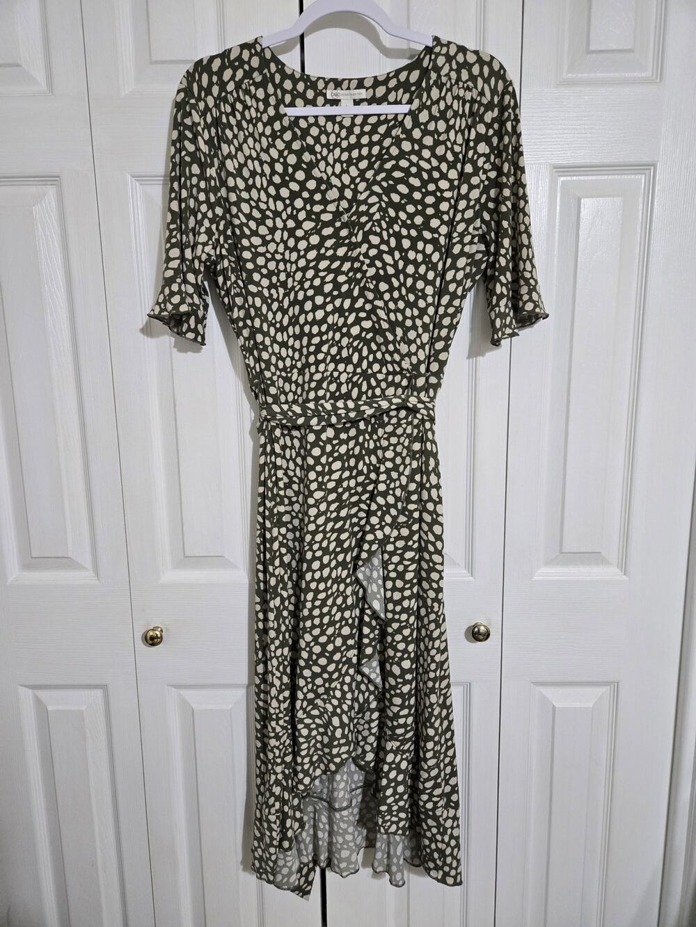 Cato large women's green polka dot wrap dress